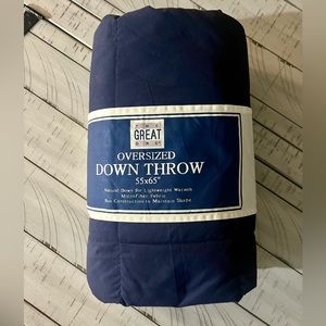 The Great One Oversized Down Throw 55” x 65” Navy Blue microfiber fabric NWT